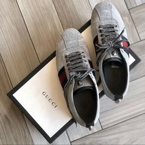 Gucci BAMBI Silver Glitter Web Sneaker Aces 36.5